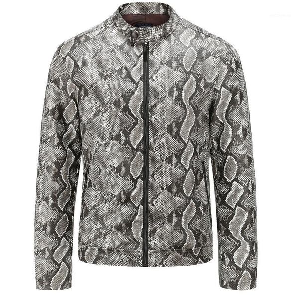 

spring and autumn new european code washed pu leather clothes snakeskin pattern men's leather jacket casual jacket1, Black;brown
