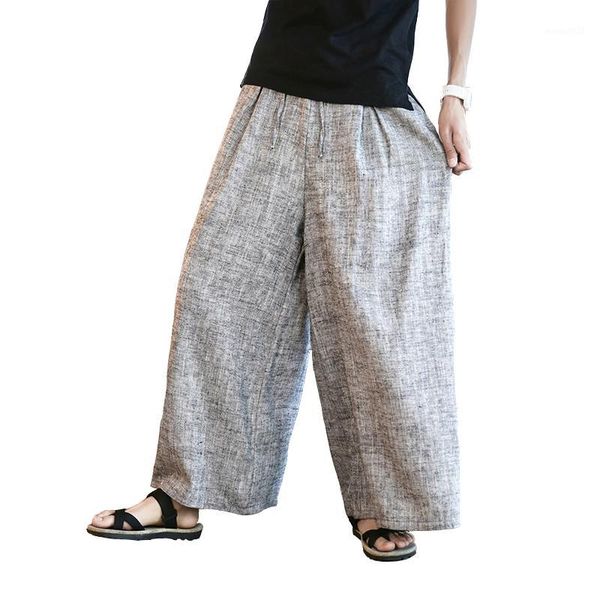 

men's pants men loose cotton linen wide leg casual pant male japanese kimono style fashion harem trousers1, Black