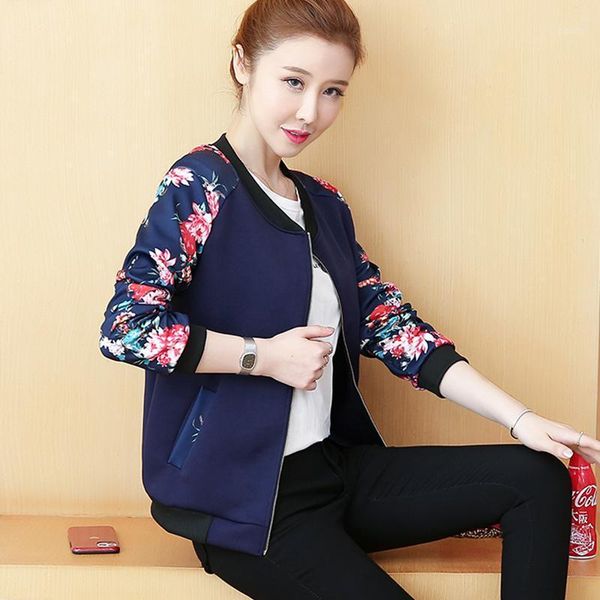 

2021 fashion autumn bomber flower print jacket women long sleeve basic jacket slim coats ladies casual female jackets clothes1, Black;brown