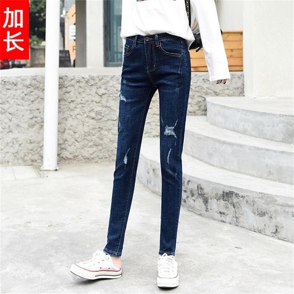 

women's 2020 spring and fall new longer version pencil jeans stretch large size slim skinny pants1, Blue