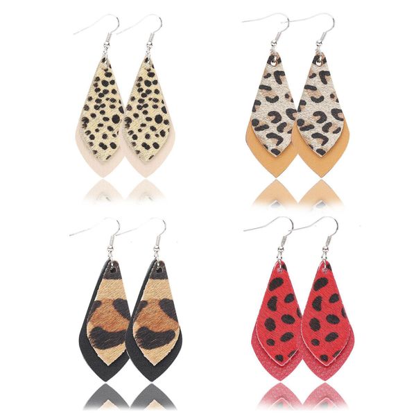 

wholesale new arrival printing leopard drop earrings autumn & winter double layers leaf real leather dangle earrin sqcllj beauty888, Silver