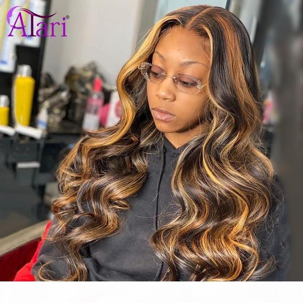 

transparent lace highlight blonde lace front wig human hair body wave front wig malaysian virgin hair wavy wigs for women, Black;brown