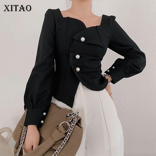 

xitao irregular button solid shirt women 2020 autumn casual fashion new style temperament all match lantern sleeve blouse zy1456, White