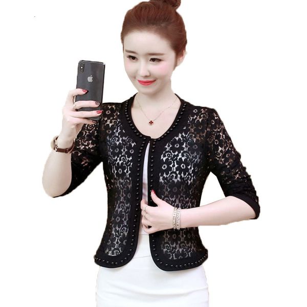

2021 new women's long-sleeve black lace fashionable jacket short spring jackets will see sun protection clothes zxki, Black;brown