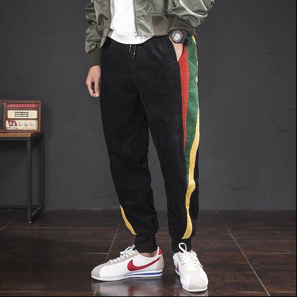 

striped corduroy pants men streetwear harem pants men trousers joggers men pants hip hop sweatpants 3xl 2021 autumn new, Black