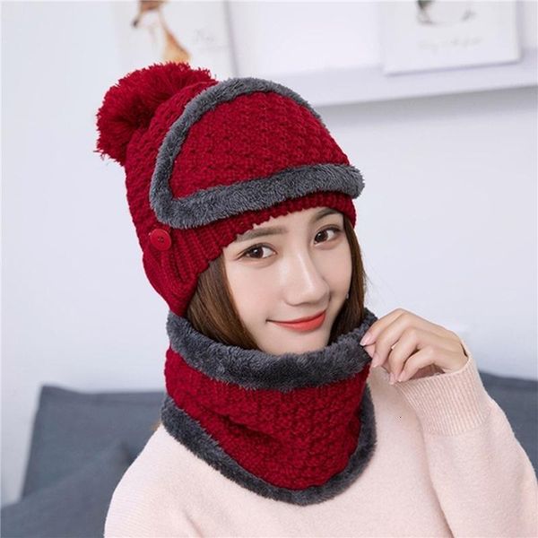 

winter hat womens beanie hats thick warm skullies winter knitted women hat beanie cap outdoor riding scarf set, Blue;gray