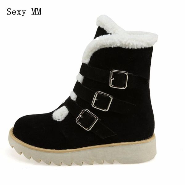 

nubuck leather winter warm woman flat ankle snow boots women shoes short boots plus size 34-40.41,42,43, Black