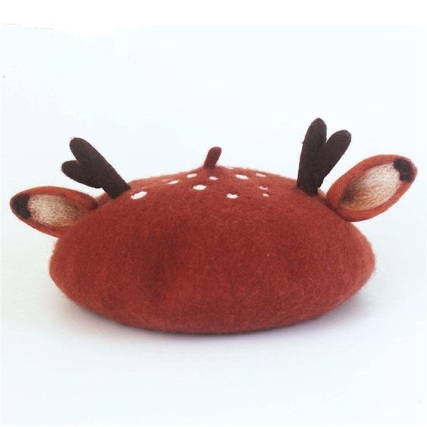 

original manual 100% wool felt beret christmas antler ears beret diy originality joker hat gift for women y200102, Blue;gray