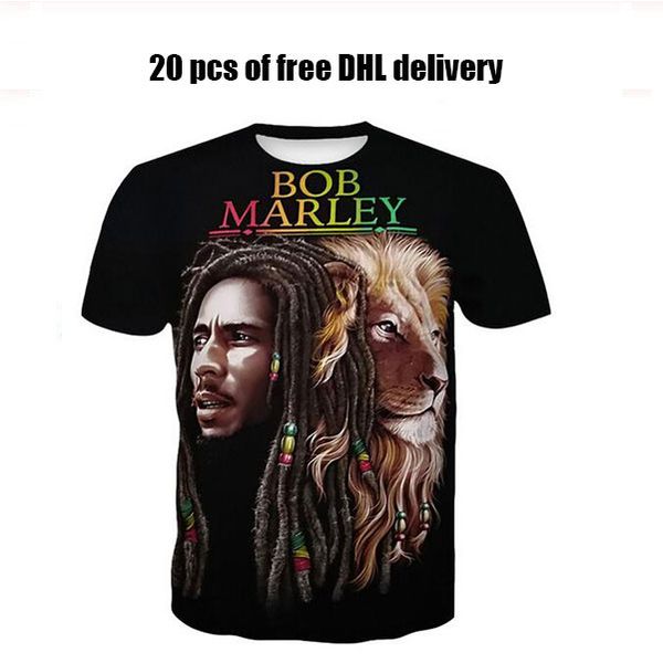 

2021 new women men fashion 3d t shirt bob marley t-shirt hip hop rap tees camisetas shirts plus size j025, White;black