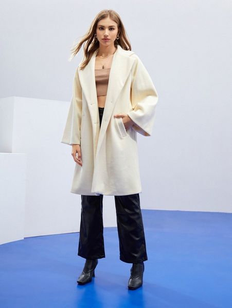 

x veronica cascella flounce sleeve single breasted overcoat w7o8#, Black