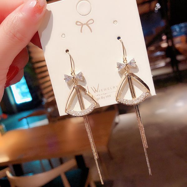 

classic women dangle earrings korean triangle ear hook tassel long earrings simple earrings fashion jewelry, Silver
