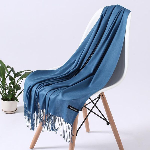 

women solid scarf cashmere feeling pashmina shawls tassel hijab head wraps femme thin spring winter scarves foulard bufanda sqcrum, Blue;gray
