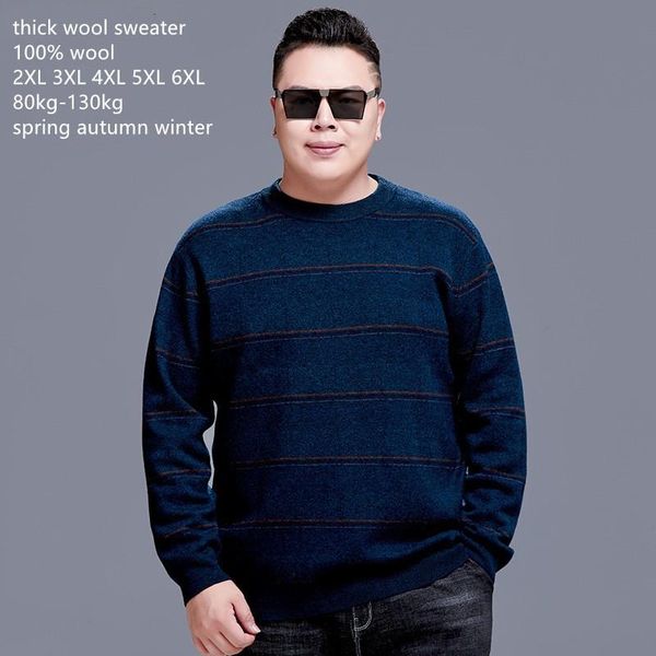 

naizaiga 100% wool o-neck plus size 2xl-6xl suit for 80kg-130kg fat men stripe thick women winter pullovers sweater , jxrj5, White;black