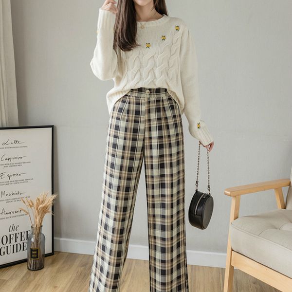 

2021 new elegant knitting combining for solid women knitted cardigan plaid leg slacks two sets of sweaters h7wy, Gray