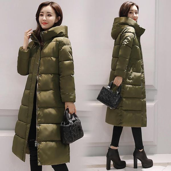 

women's down & parkas long jacket women winter warm hooded cotton coat female padded thick ladies overcoats outerwear q3116, Black