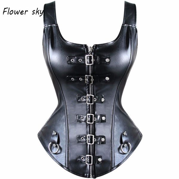

2022 for_orgasm black faux harness leather buckle overbust waistcoat tight lacing corset basque steampunk corselet c0268 plus size 6xl