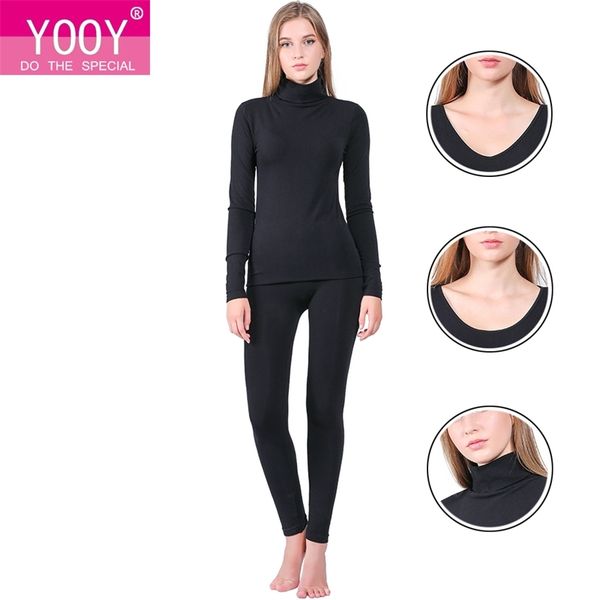 

yooy brand new winter thermal underwear women elastic breathable female u-neck casual warm long johns sets 201027, Black;pink