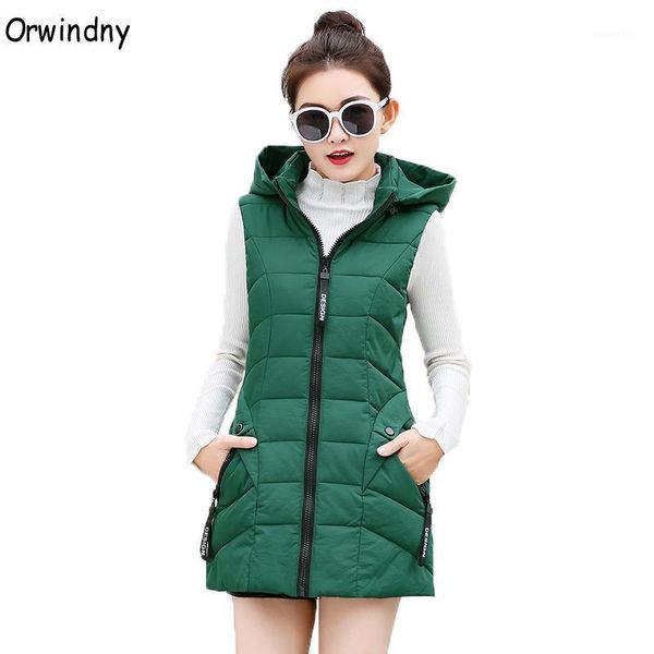 

women's vests orwindny m-4xl autumn padded vest sleeveless waistcoat female long women winter jacket hooded green warm lady 6colors1, Black;white