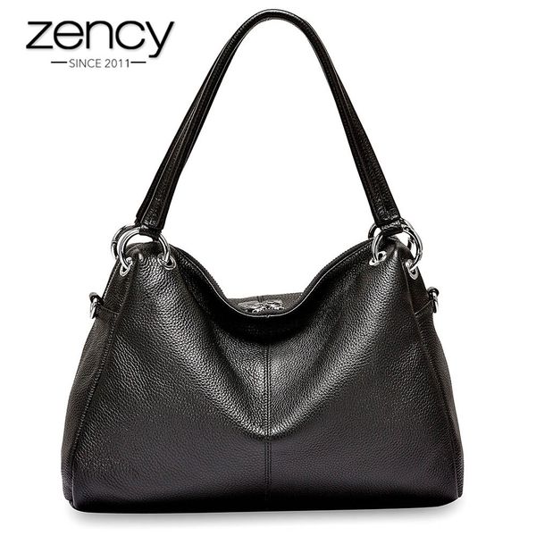 

zency fashion hobos 100% genuine leather soft skin women shoulder bag classic black elegant lady crossbody purse tote handbag