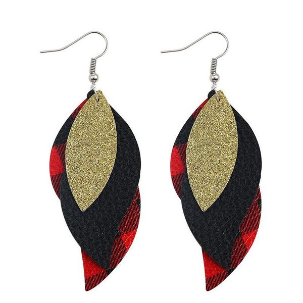 

5 colors fashion designer leaf pu leather earrings for women leopard print grid multi-layer dangle drop earrings pa sqcmso new_dhbest, Golden
