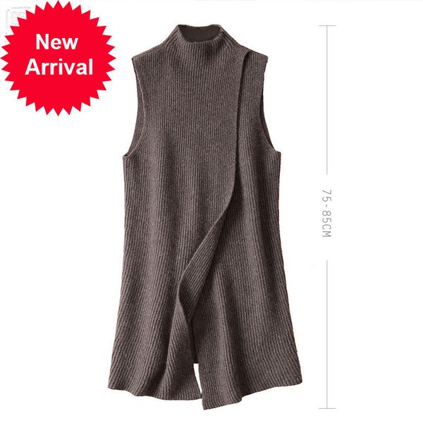 

2021 new female cashmere angora high thick long neck poncho vest front deep feminine slit sleeveless sweater wrap dressed in winter e0t1, White;black