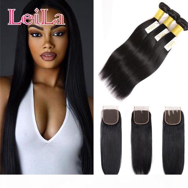 

peruvian virgin hair straight hair bundles with closure 4pcs lot 3 bundles with 4x4 closure 100% human hair extentions weave, Black;brown