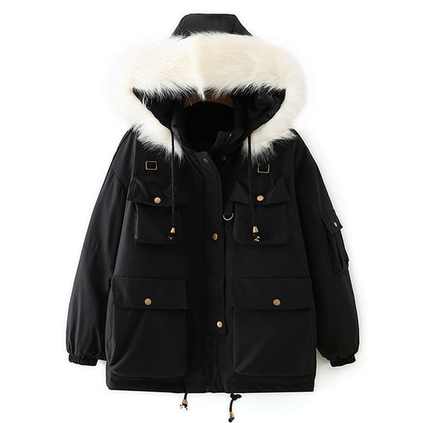 

vintage autumn korean female thick parkas oversized cotton jacket 4pqq, Black