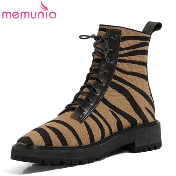 

memunia 2020 low heel shoes ladies boots round toe lace up autumn winter knitting comfortable ankle boots women, Black