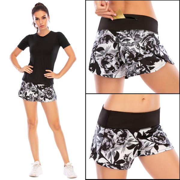 

quick-drying fitness anti-exposure lining sports running training zipper fitness yoga shorts female australia force 12007, Black;blue