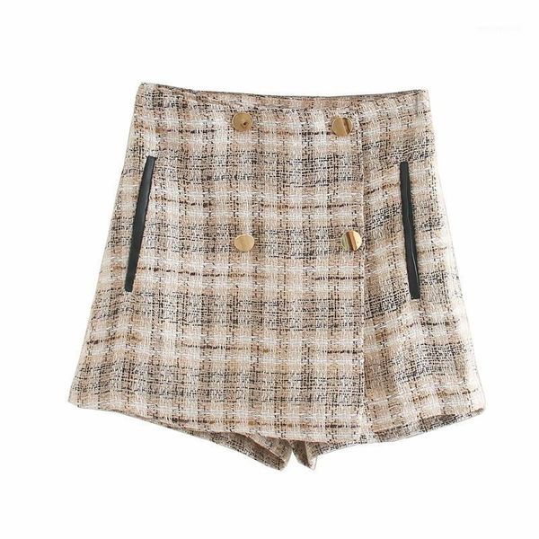 

women's shorts fashion women tweed plaid mini 2021 summer elegant ladies double breasted pocket sweet female high waist1, White;black