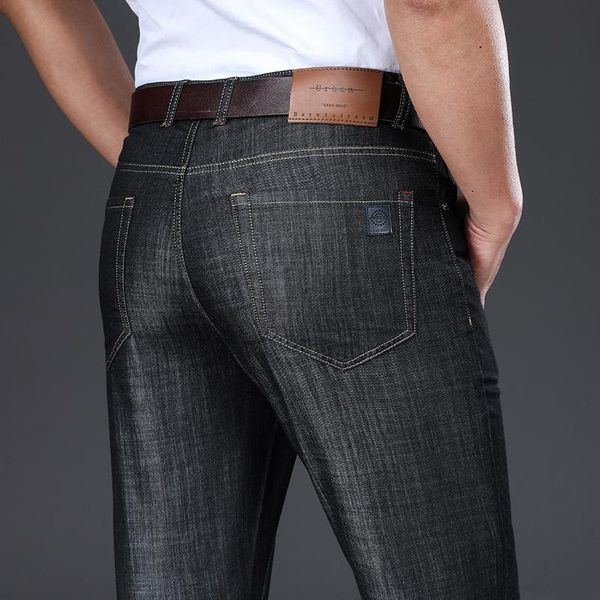 

jeans men 2020 summer thin breathable soft mid straight regular men's jeans trousers vintage mens clothing, Blue