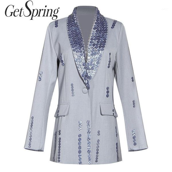 

getspring women blazer single button long sleeve ladies blazer coat belt button decoration women's slim suit jacket spring 20201, White;black