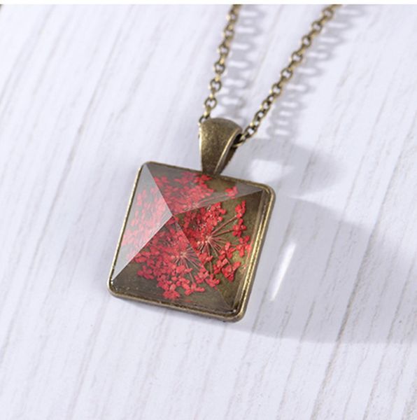 

dried fowers necklaces vintage glass necklace, Silver