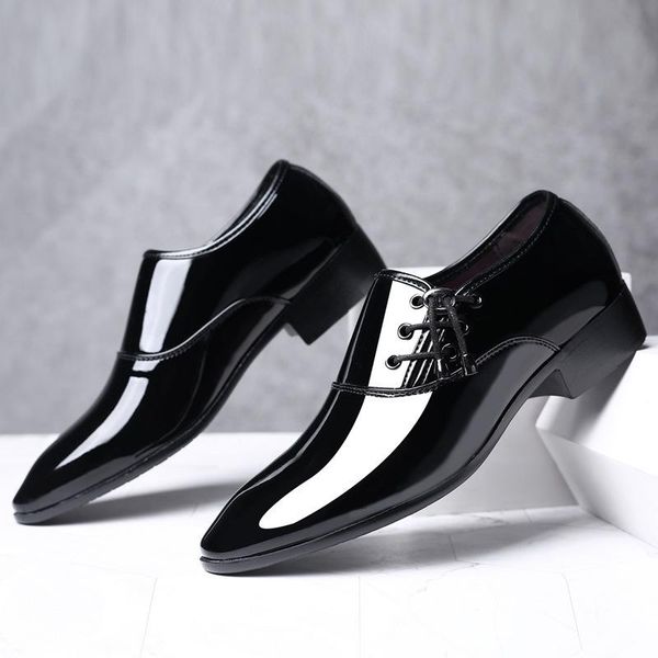 

new pointed toe men's business dress shoes bright leather casual shoes luxury zapatos de hombre zapatos de vestir para hombre, Black