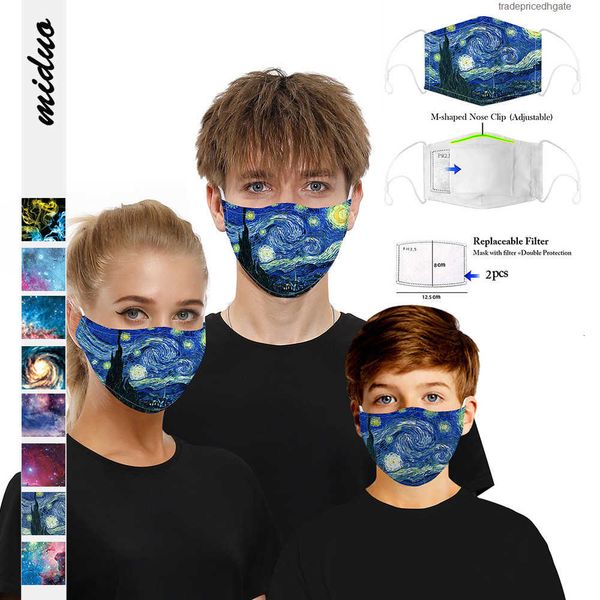 

dust-proof 8 styles digital 3d printing new 2020 face pm2.5 reusable kids adjustable earband protective mask with filter