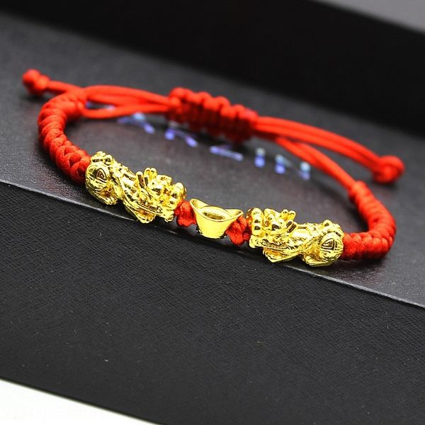 

gold plated double tone red rope national style new year national bracelet bracelet gift gifts men's and women's popular jewelry p, Golden;silver