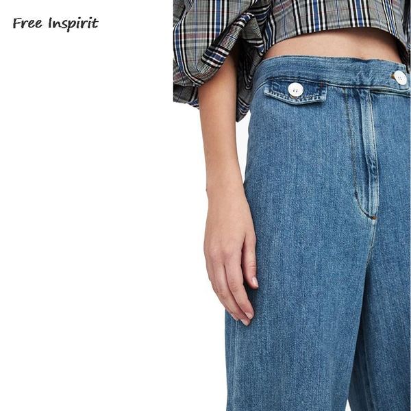 

inspirit 2018 new fashion spring and summer women classic retro high waist loose wide leg jeans1, Blue