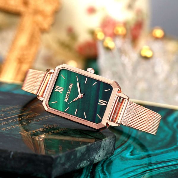 

korean ins wind watch version woman student women watch net red fashion small green watch malachite green plate mesh belt, Slivery;brown
