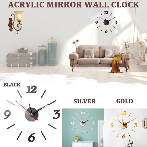 

modern design silent clock watch wall clocks 3d diy acrylic mirror stickers home decoration living room quartz needle1