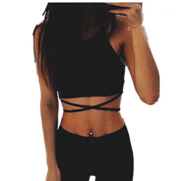 

tank women summer bandage vest sleeveless drawstring tank casual bandage backless shirt lady1, White