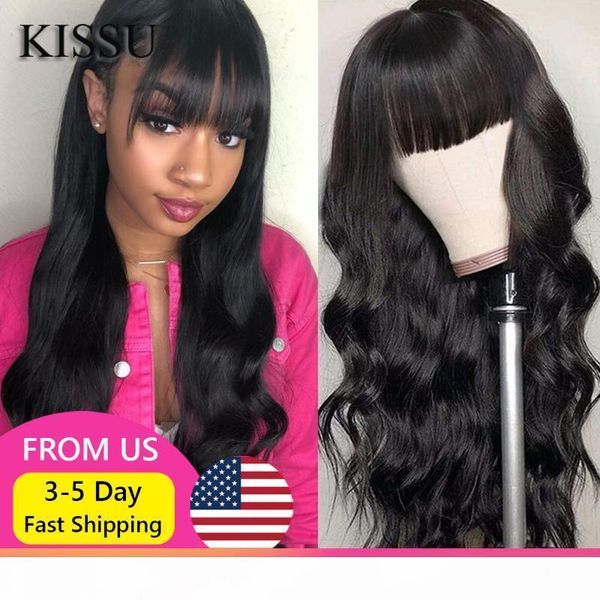 

machine made sew in wig human hair straight wig malaysian body wave with bang natural color for women glueless wigs long, Black;brown