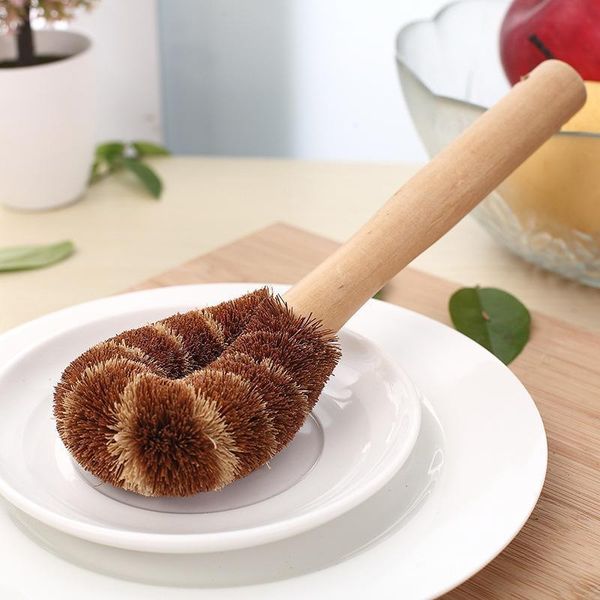 

wooden handle pot dishwashing brush non stick oil coconut palm bowl cleaning brush kitchen wash bowl dishwashing brush h jlljdw