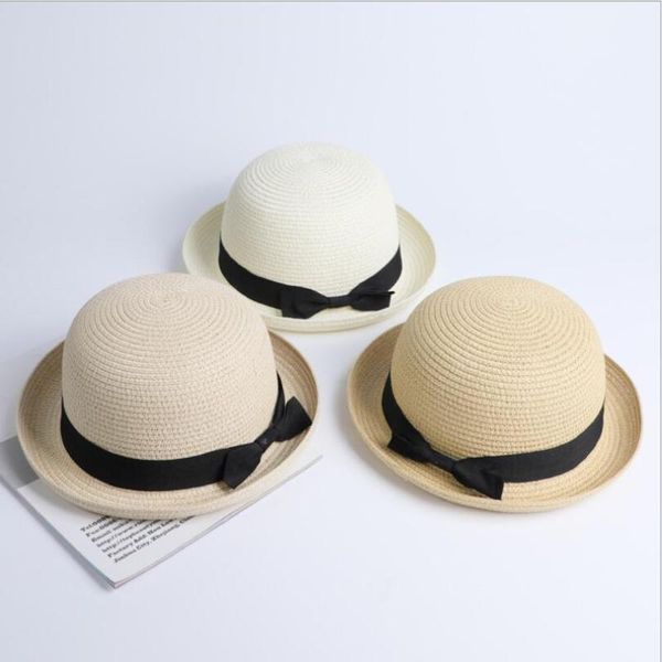 

wide brim hats lady boater sun caps ribbon round flat straw fedora panama hat summer for women, Blue;gray
