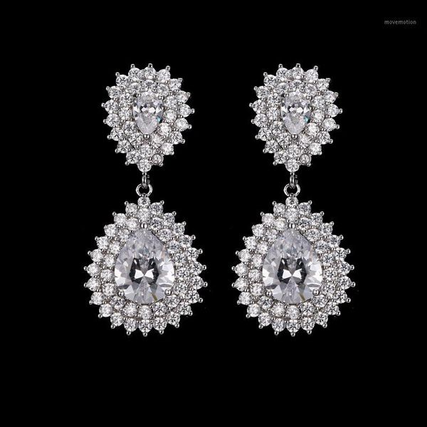 

classic long crystal pear shape drop earrings for women with silver color zircon party wedding earings pendientes jewelry1