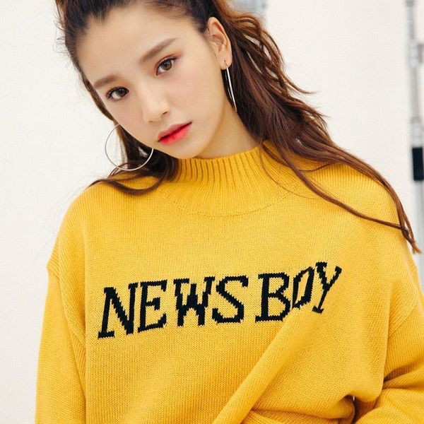 

korean 2020 autumn sweaters women winter harajuku coats lovely news boy retro jacquard small turtleneck knitted sweater women1, White;black