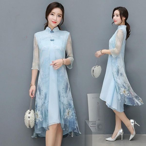 

dresses summer 2021 casual cheongsam qipao women floral chiffon retro female vietnam dress traditional chinese dress ta1562, Red