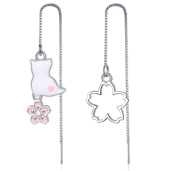 

eh568 crystal earrings fashion dangling earrings full sweet hook long silver-plated design for girl designer earrings cat and flower