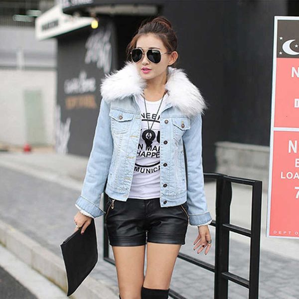 

women's denim winter jeans hooded velvet warm padded short jacket 2021 lamb fur feminine coat bomber windbreake, Black