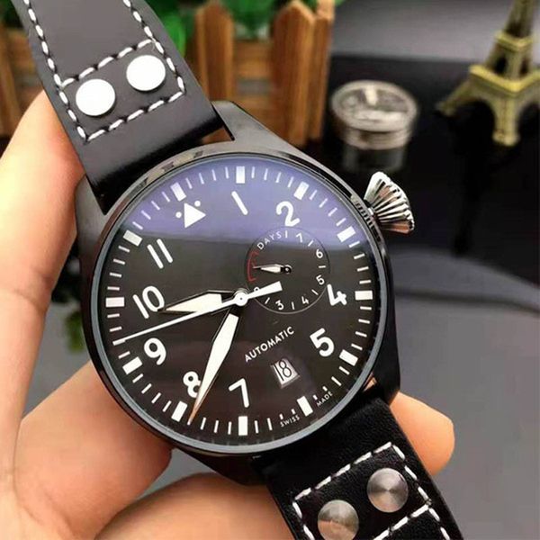 

luxury wristwatch big pilot midnight blue dial automatic men's watch 46mm mens watch watches christmas gift, Slivery;brown