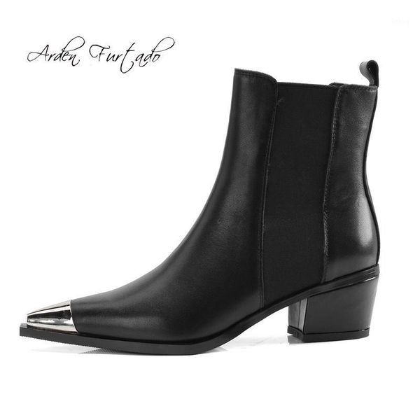 

arden furtado 2020 spring autumn genuine leather ankle boots women's shoes ladies white metal toe fashion boots ladies booties1, Black